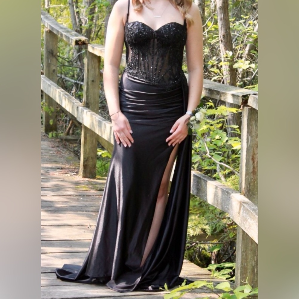Black prom dress with beaded corset
